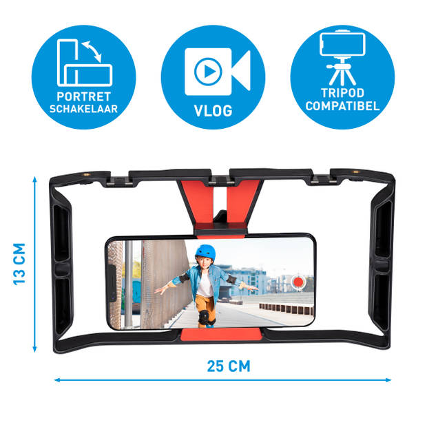 Grundig Smartphone Video Rig - Vlog Starter Kit - Aansluitingen voor Video Accessoires en Tripod - Zwart/ Rood