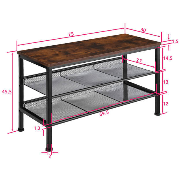 tectake - Schoenenrek Derry industrial dark - 75,5 x 30,5 x 45,5 cm - 404291