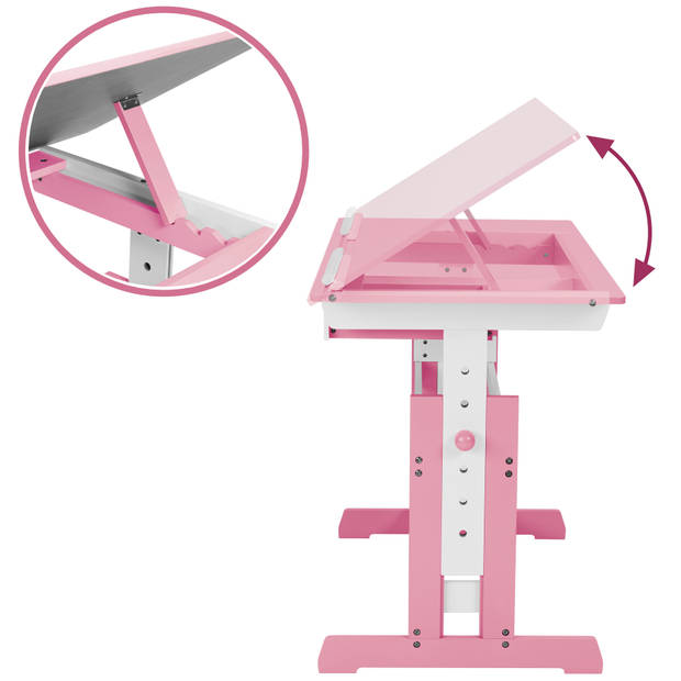 tectake 401240 verstelbaar - Bureau - 109 cm - Roze - Inclusief ladekast