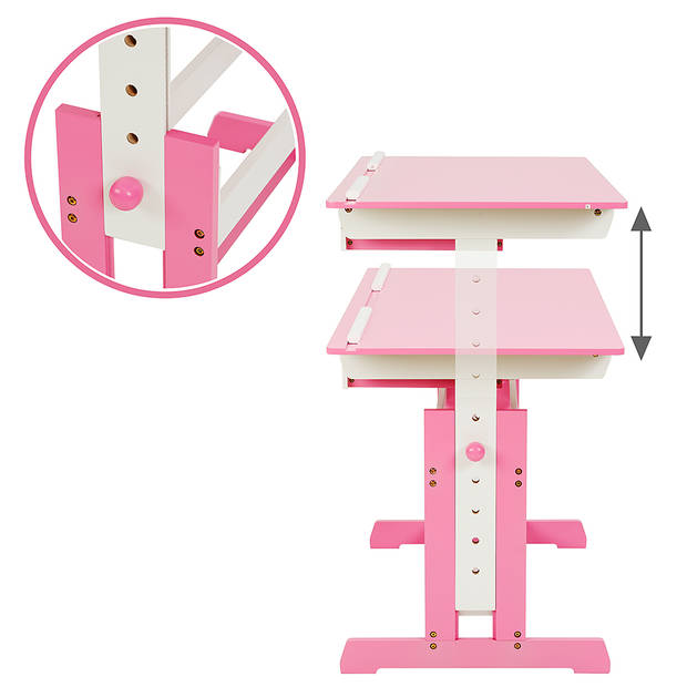 tectake 401240 verstelbaar - Bureau - 109 cm - Roze - Inclusief ladekast