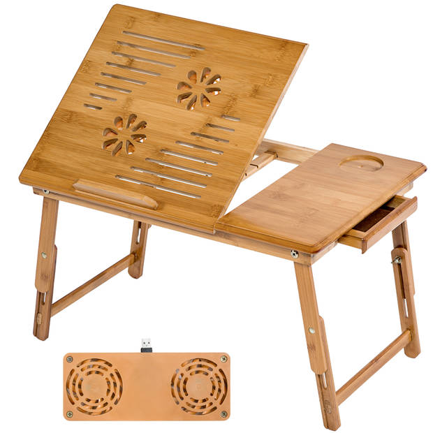 tectake - Laptoptafel Hout - USB Ventilator - 2.5 kg - Notebookstandaard