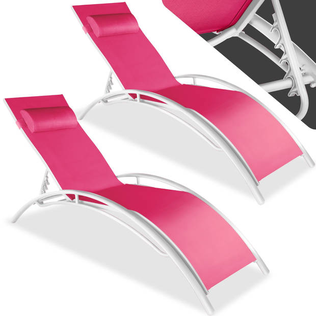 tectake - Set van 2 zonnestoelen Alina-roze - 403342