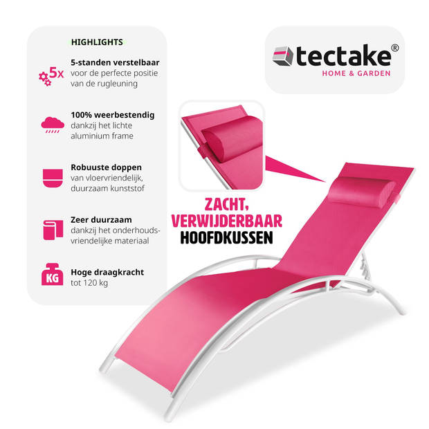 tectake - Set van 2 zonnestoelen Alina-roze - 403342