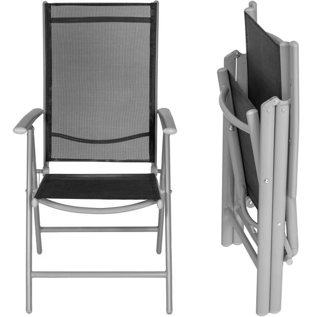 tectake - 2x aluminium tuinstoel / tuin stoel zilver - zwart 401631