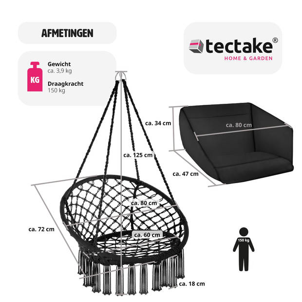 tectake - Hangstoel Grazia- zwart - 403203