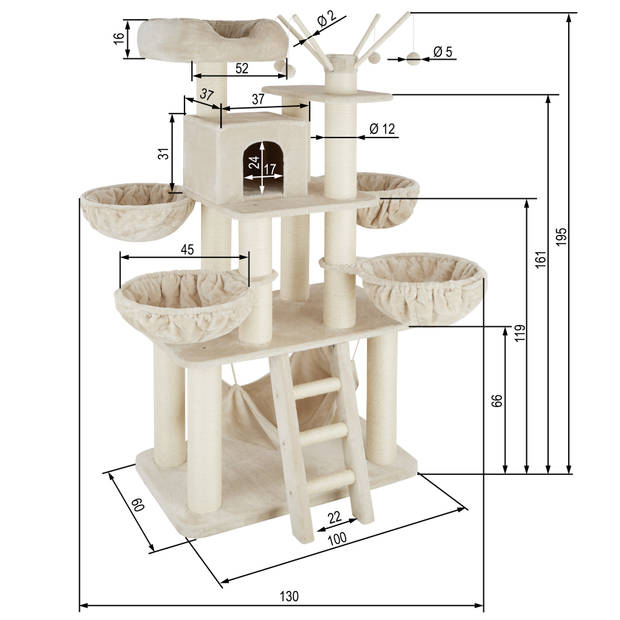 tectake - Krabpaal Gismo beige / wit XXL - 403325