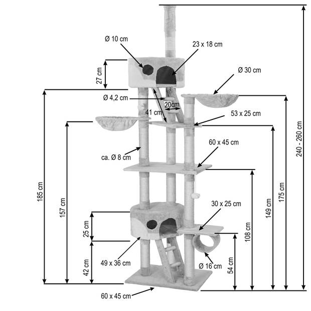 tectake Krabpaal - Grijs/wit - 260 cm