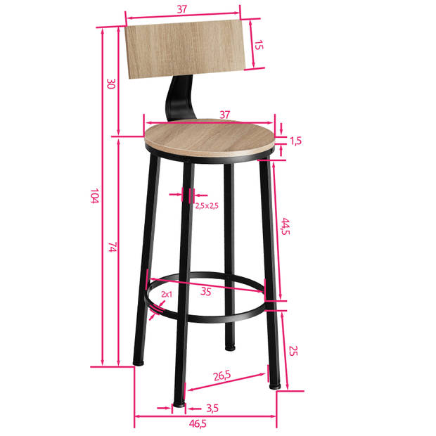 tectake - 2 Bakrukken Poole industrieel lichtbruin - 404351