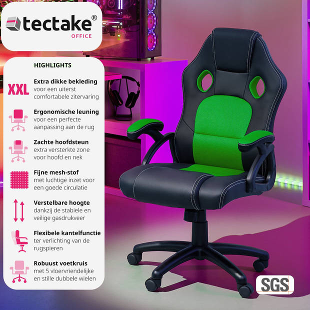 tectake - Bureaustoel Tyson - racingstoel - zwart/groen - 403468