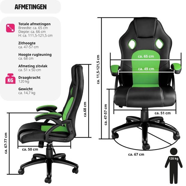 tectake - Bureaustoel Tyson - racingstoel - zwart/groen - 403468