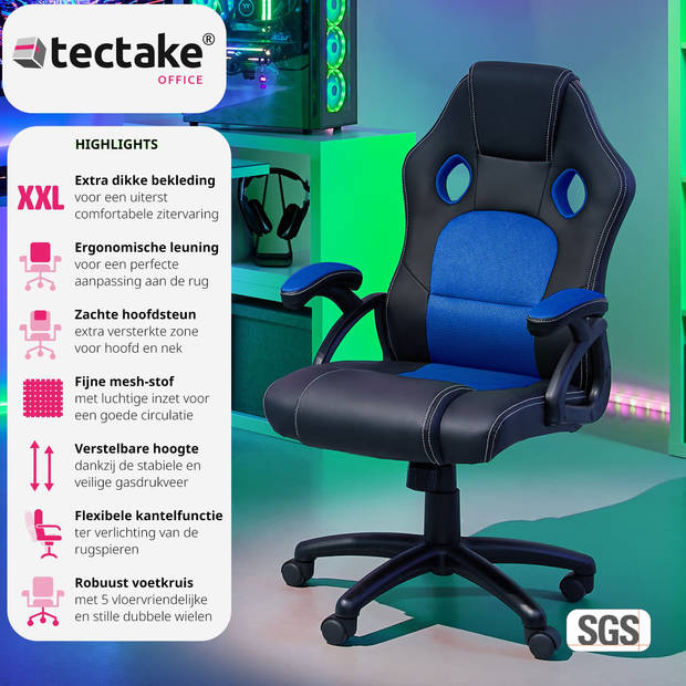 tectake - Bureaustoel Tyson - racingstoel - zwart/blauw - 403466