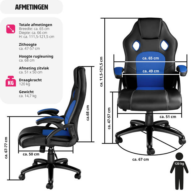 tectake - Bureaustoel Tyson - racingstoel - zwart/blauw - 403466