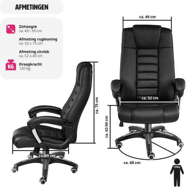 tectake® - Luxe design Bureaustoel kantoorstoel directiestoel - Zwart - 400585