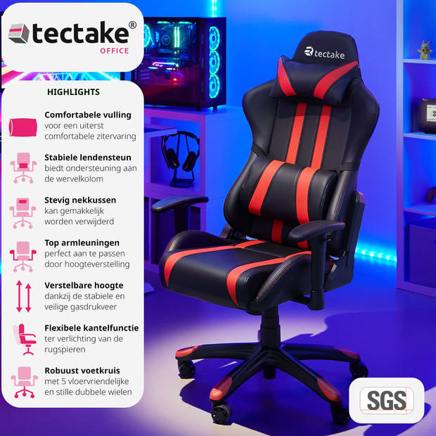 tectake Gamingstoel Bureaustoel - Premium racing style - Zwart/rood