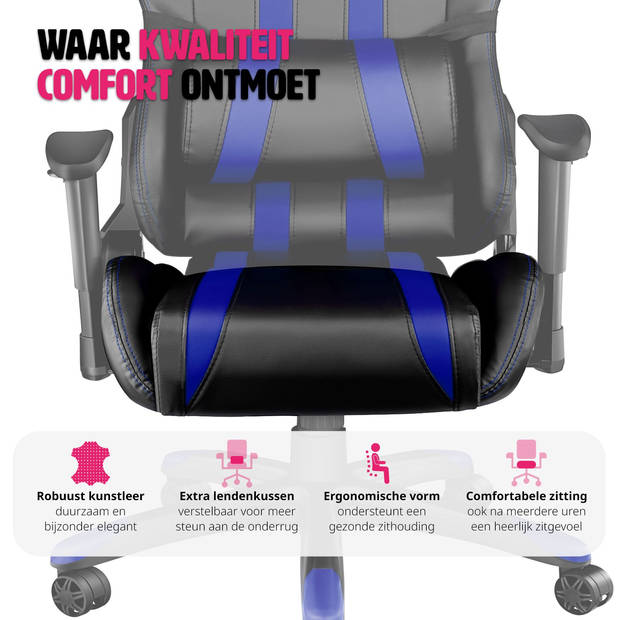 tectake Gaming Chair Bureaustoel - Premium Racing Style -Zwart/Blauw - Kunstleer - Verstelbaar