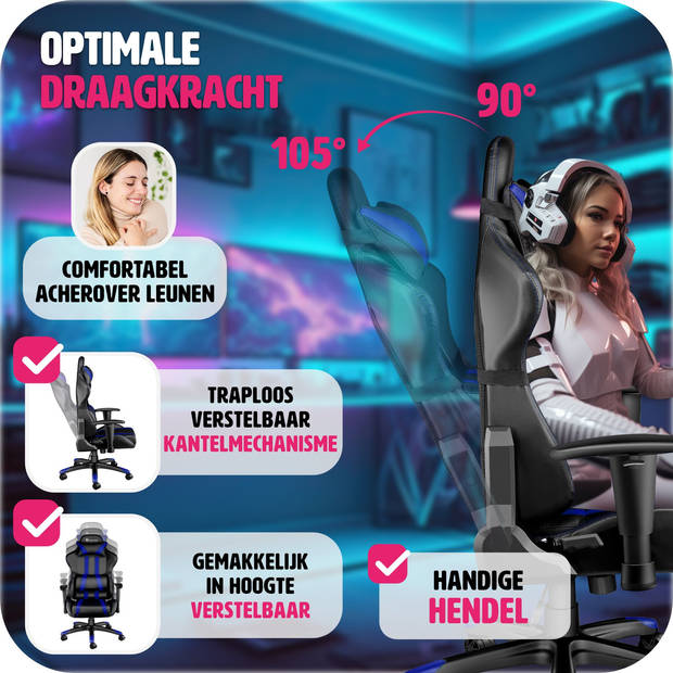 tectake Gaming Chair Bureaustoel - Premium Racing Style -Zwart/Blauw - Kunstleer - Verstelbaar