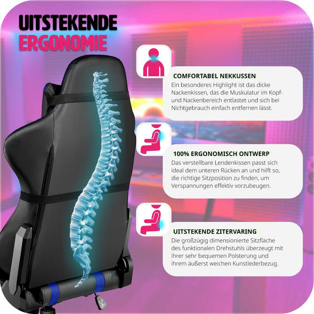 tectake Gaming Chair Bureaustoel - Premium Racing Style -Zwart/Blauw - Kunstleer - Verstelbaar