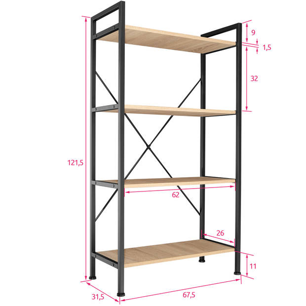 tectake - Wandkast Leeds industrieel lichtbruin - 67,5 x 31,5 x 121,5 cm – 404153