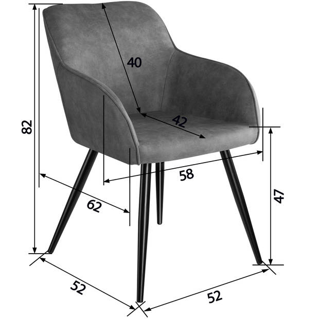 tectake - 8x Stoel Marilyn stof grijs / zwart SKU: 404065