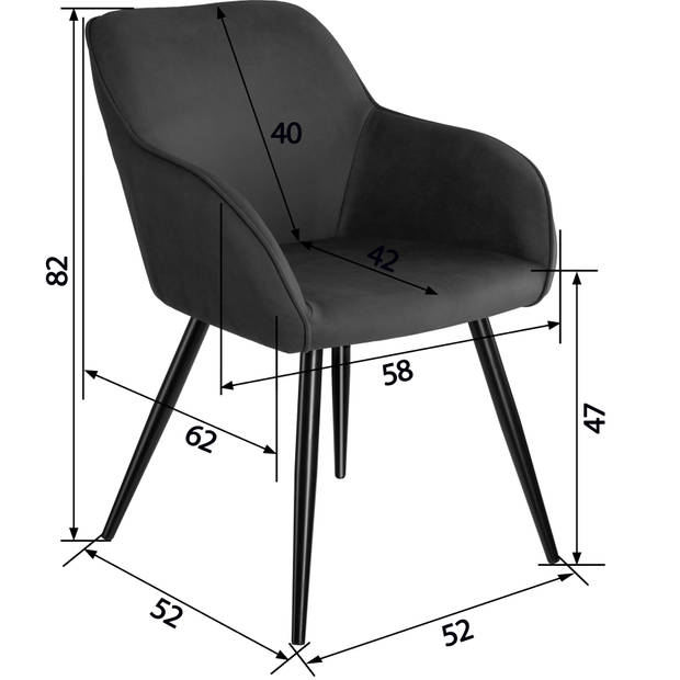 tectake - 6x Stoel Marilyn stof antraciet / zwart SKU: 404076