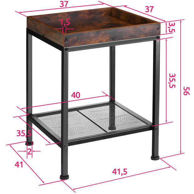 tectake - Bijzettafel Rochester - 41,5 x 41 x 56 cm - robuust - industrial dark - 404265