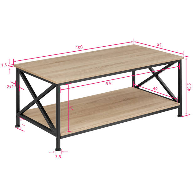 tectake -Salontafel Pittsburgh industrieel lichtbruin - 100 x 55 x 45,5 cm - 404438