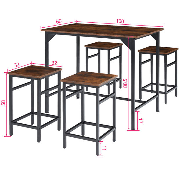 tectake - bistrotafel Set / bartafel set Edinburgh industrial dark – 404306