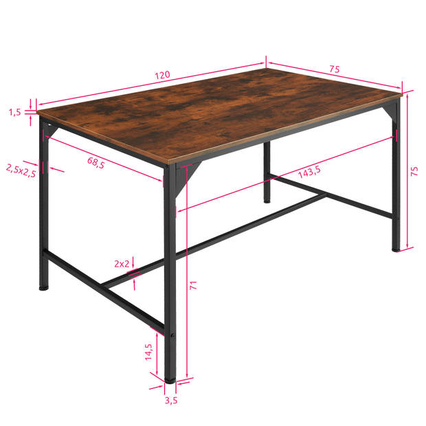 tectake - Eettafel Belfast industrieel donkerbruin - 120 x 75 x 75 cm - 404344