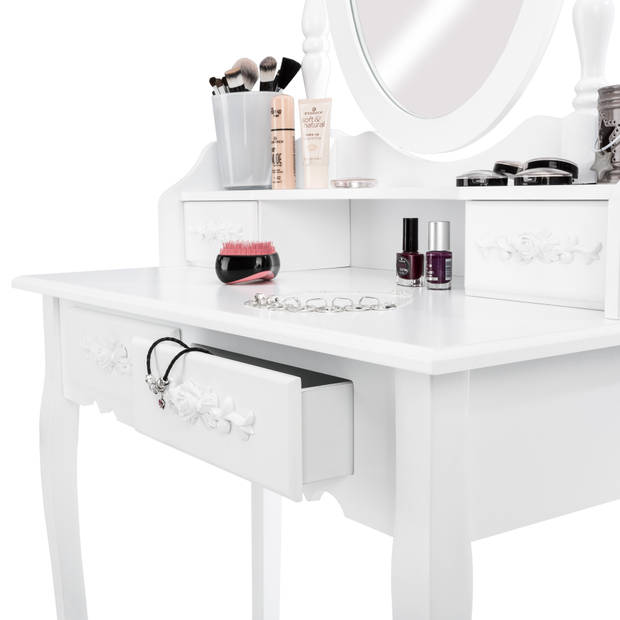 tectake Make up tafel/kaptafel met spiegel en krukje - Wit - Hout - 402072