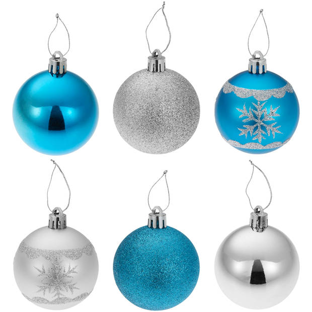 tectake - Set van 64 kerstballen zilver/blauw - 403322
