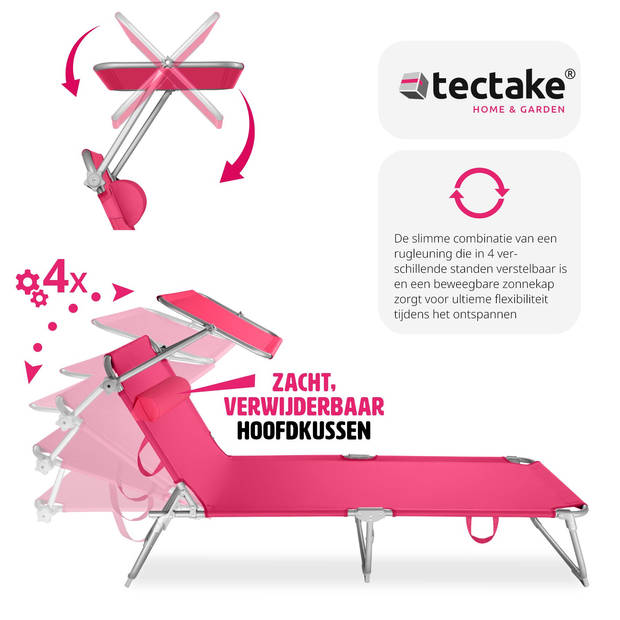 tectake - Zonnestoel Chloe- 2 stuks - ligbed - pink - 403420