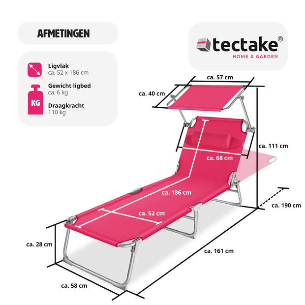 tectake - Zonnestoel Chloe- 2 stuks - ligbed - pink - 403420