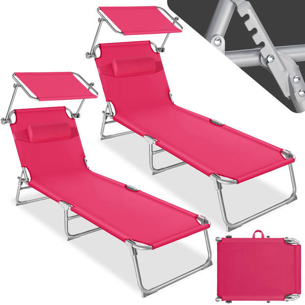 tectake - Zonnestoel Chloe- 2 stuks - ligbed - pink - 403420