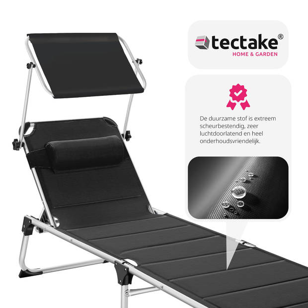 tectake -ligbed Lorella - aluminium- incl. verwisselbaar hoofdkussen-zwart - 403645