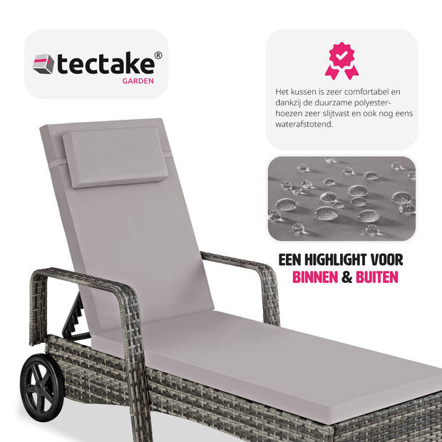 tectake - Wicker ligbed "Cassis" - grijs - 404239