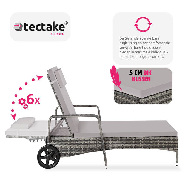 tectake - Wicker ligbed "Cassis" - grijs - 404239