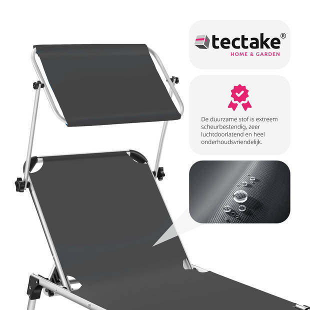 tectake - ligbed zonnestoel Aurelie - incl. individueel instelbaar zonnedak-grijs -403630