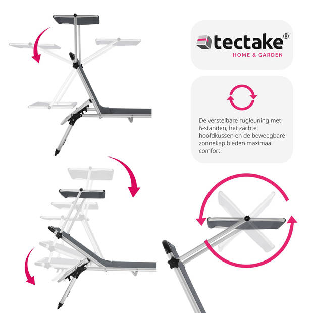 tectake - ligbed zonnestoel Aurelie - incl. individueel instelbaar zonnedak-grijs -403630