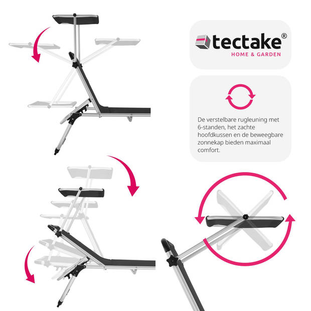 tectake - ligbed zonnestoel Aurelie - incl. individueel instelbaar zonnedak-zwart - 403632