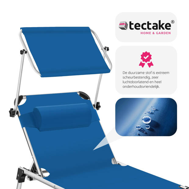 tectake - ligbed zonnestoel Aurelie - incl. individueel instelbaar zonnedak-blauw - 403634