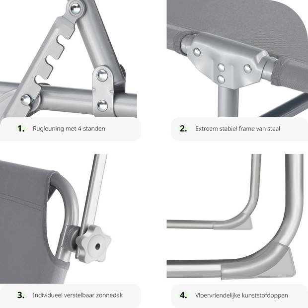 tectake - ligbed zonnebed - verstelbaar in 4-standen - grijs - 403786