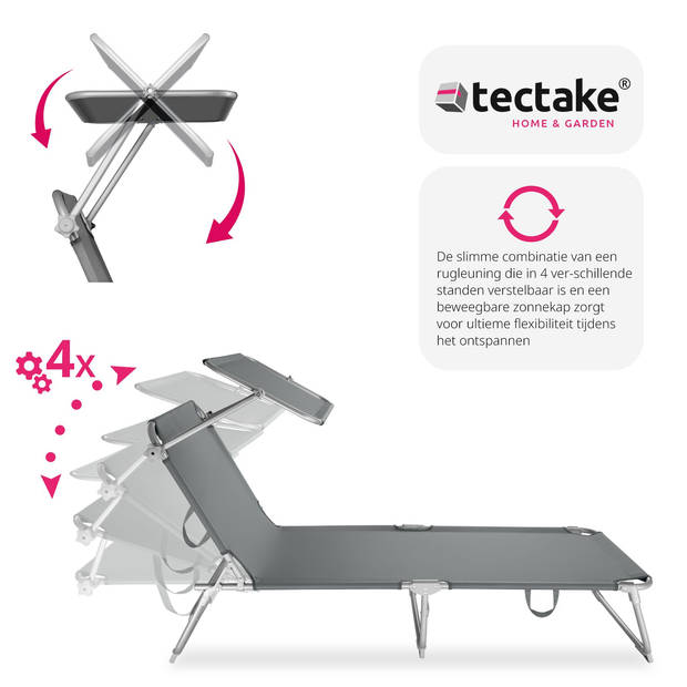 tectake - ligbed zonnebed - verstelbaar in 4-standen - grijs - 403786