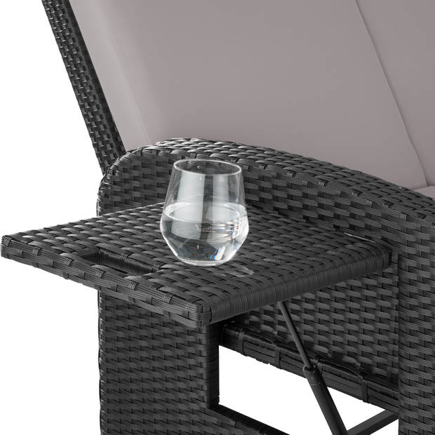 tectake - Wicker loungebank Kreta zwart / grijs - incl. beschermhoes - 404308