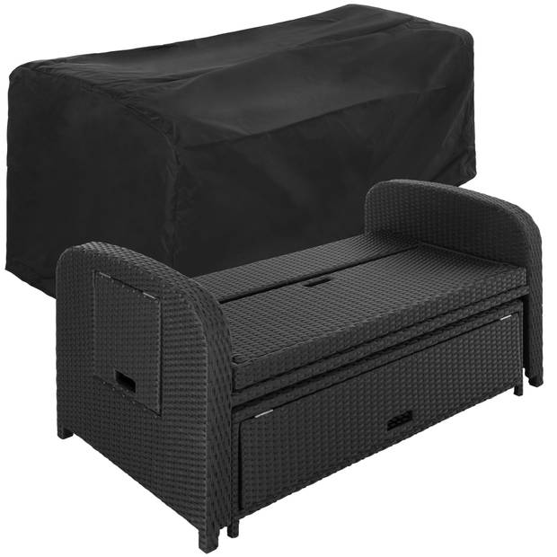 tectake - Wicker loungebank Kreta zwart / grijs - incl. beschermhoes - 404308