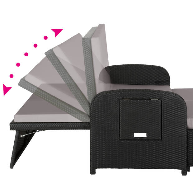 tectake - Wicker loungebank Kreta zwart / grijs - incl. beschermhoes - 404308