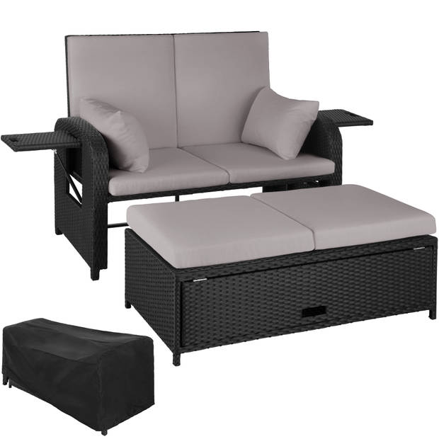 tectake - Wicker loungebank Kreta zwart / grijs - incl. beschermhoes - 404308