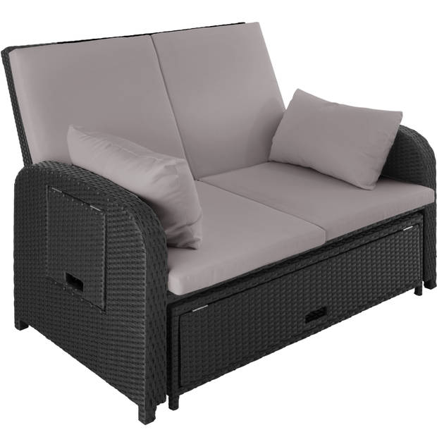 tectake - Wicker loungebank Kreta zwart / grijs - incl. beschermhoes - 404308