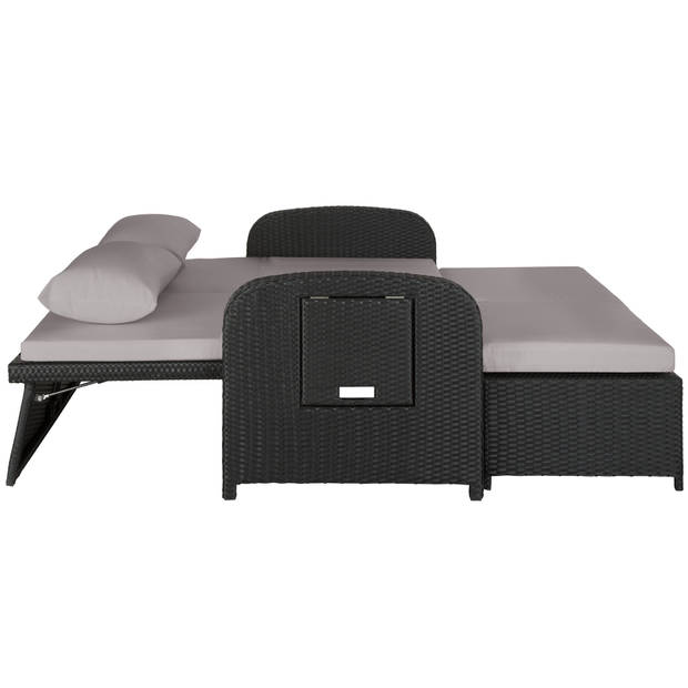 tectake - Wicker loungebank Kreta zwart / grijs - incl. beschermhoes - 404308