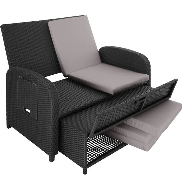 tectake - Wicker loungebank Kreta zwart / grijs - incl. beschermhoes - 404308