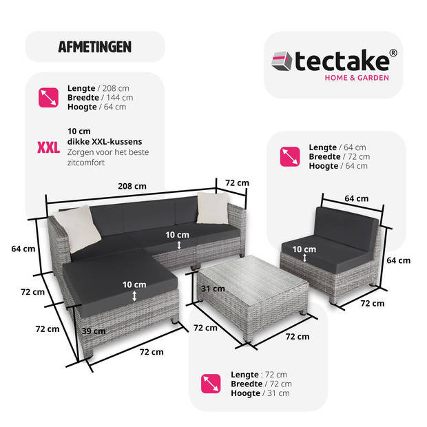 tectake - loungeset met aluminium frame-Wicker tuinset- incl. 2 overtreksets - lichtgrijs - 403742